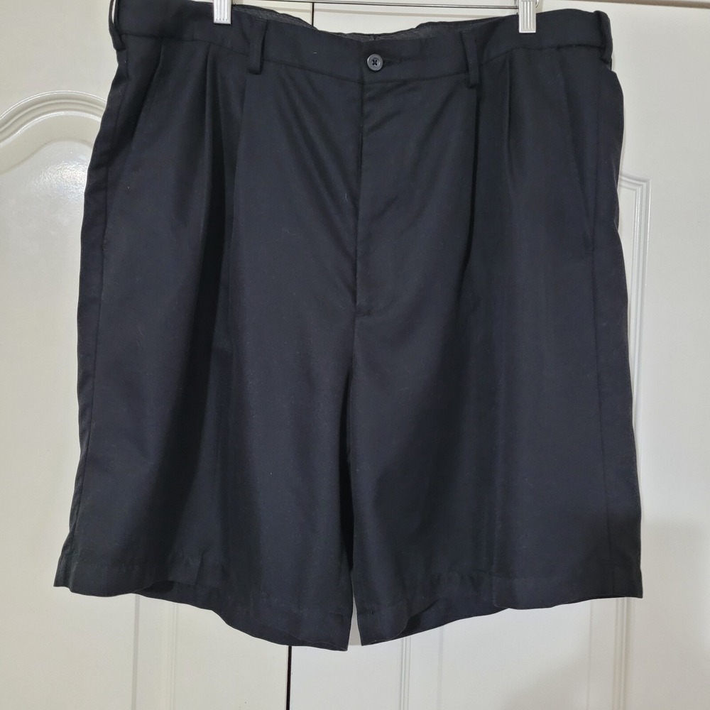 Savane Mens Chino Shorts 40W Black Pleated Front 100% Polyester